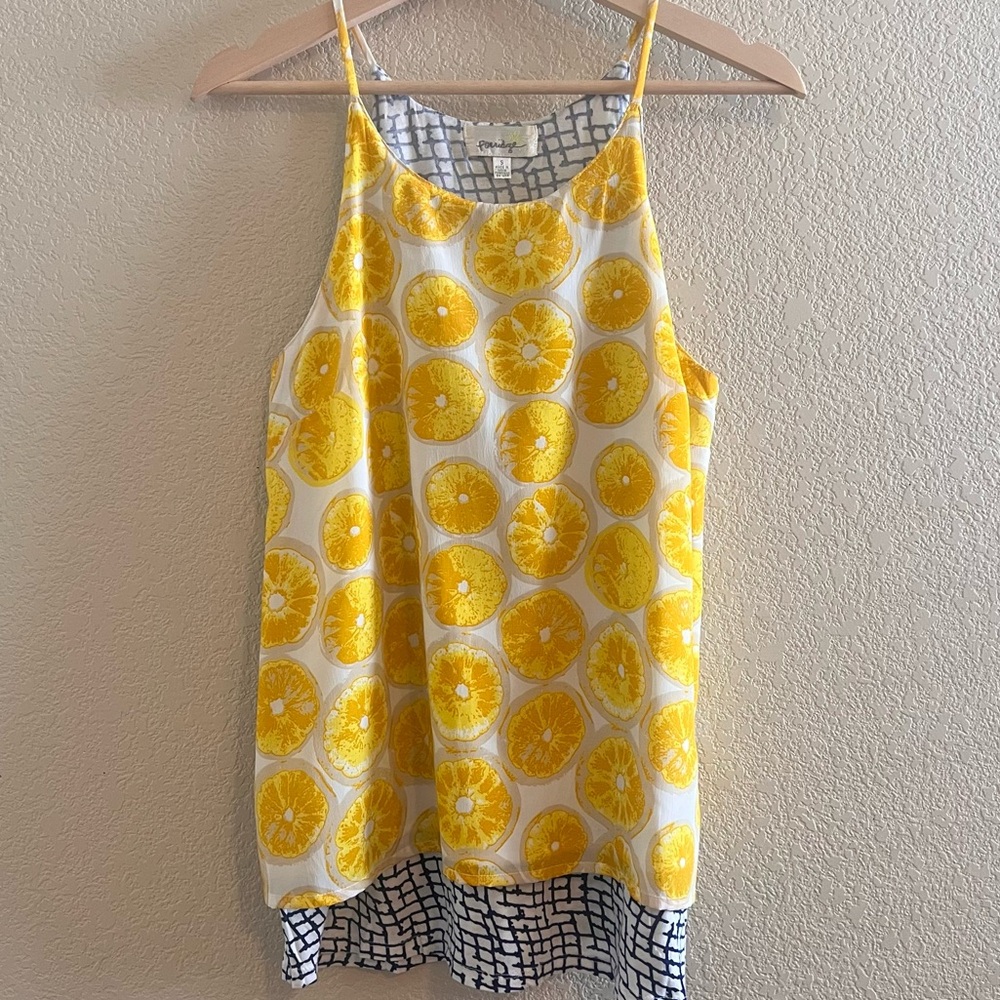 Anthropologie Porridge Lemon Print Double Layer Tank Top Size Small
